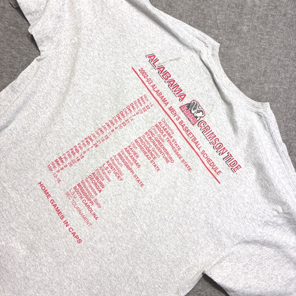 Starter Alabama Crimson Tide T-Shirt Mens XL Gray 2002-03 Basketball Schedule